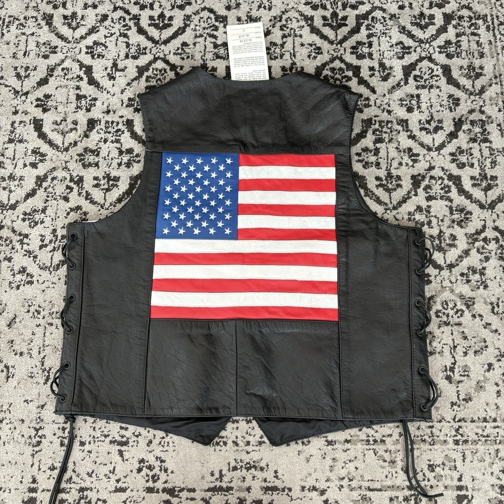 ALL STATE Genuine Black Leather Biker M Black Leather Vest Men's Size Large NWT